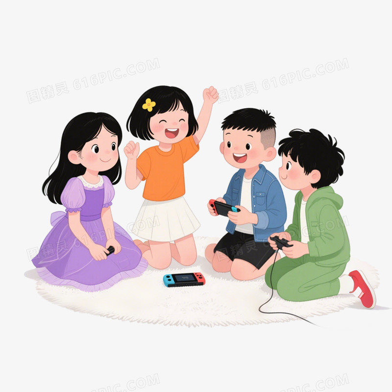 卡通手绘插画风格玩游戏免抠元素