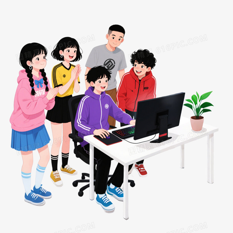 卡通手绘插画风格玩游戏免抠元素