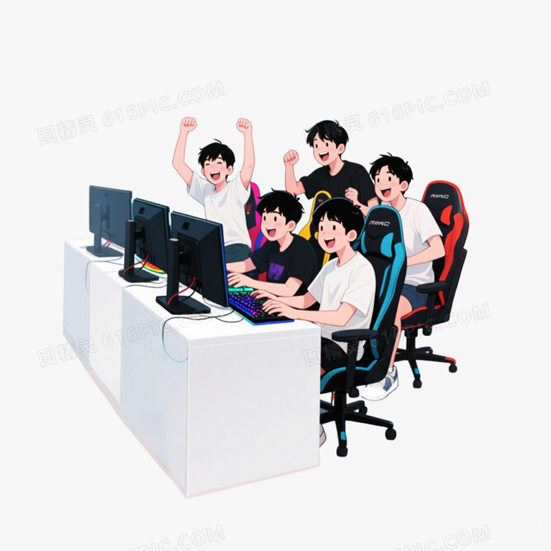 卡通手绘插画风格玩游戏免抠元素