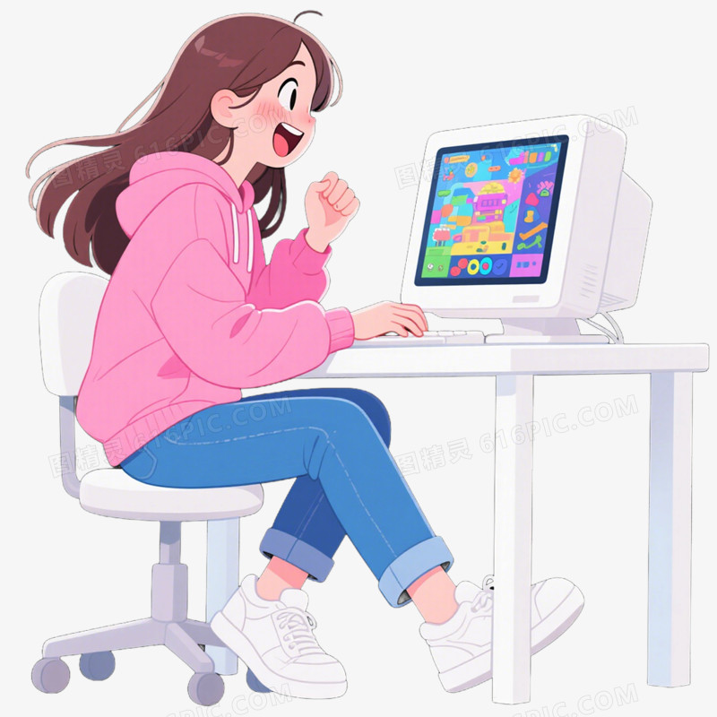 卡通手绘插画风格玩游戏免抠元素