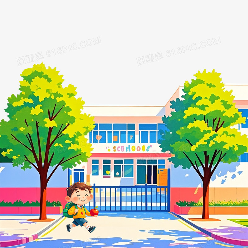 卡通手绘学校开学季免抠元素