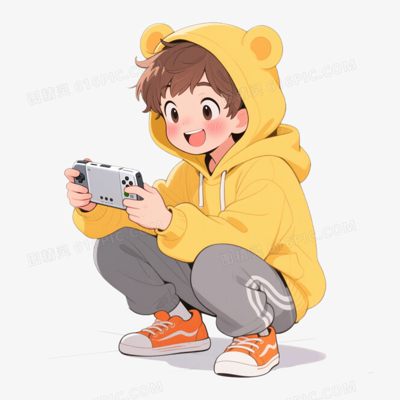 卡通手绘插画风格玩游戏免抠元素