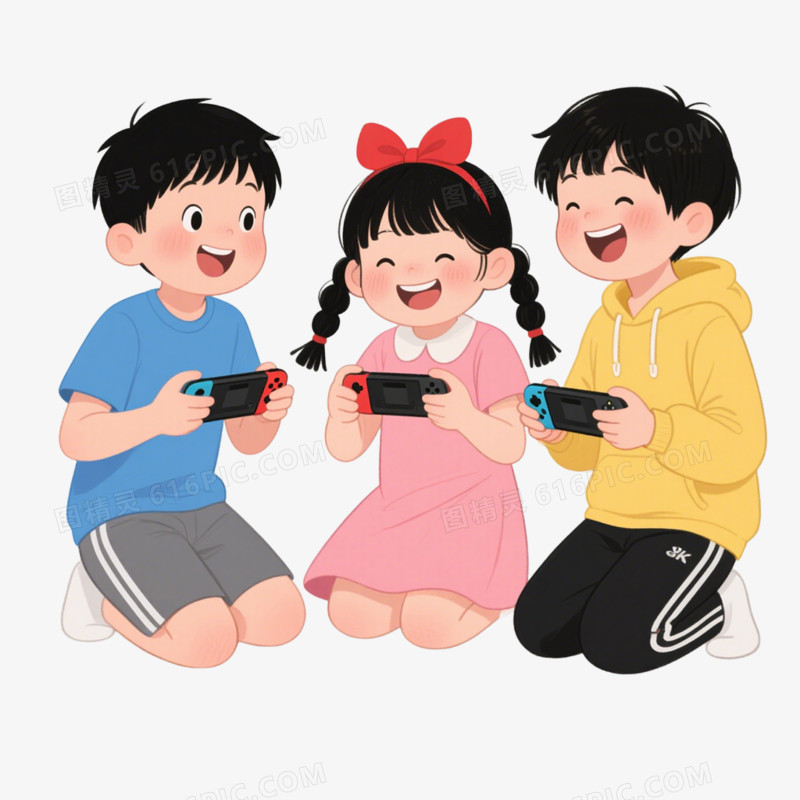 卡通手绘插画风格玩游戏免抠元素