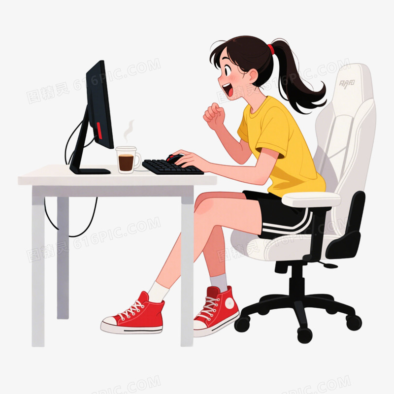 卡通手绘插画风格玩游戏免抠元素