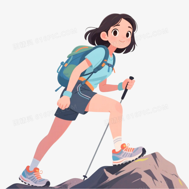 插画风格户外活动徒步免抠元素