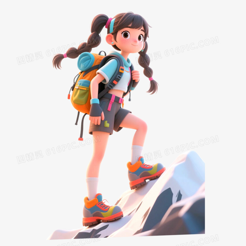 3D立体户外运动徒步免抠元素