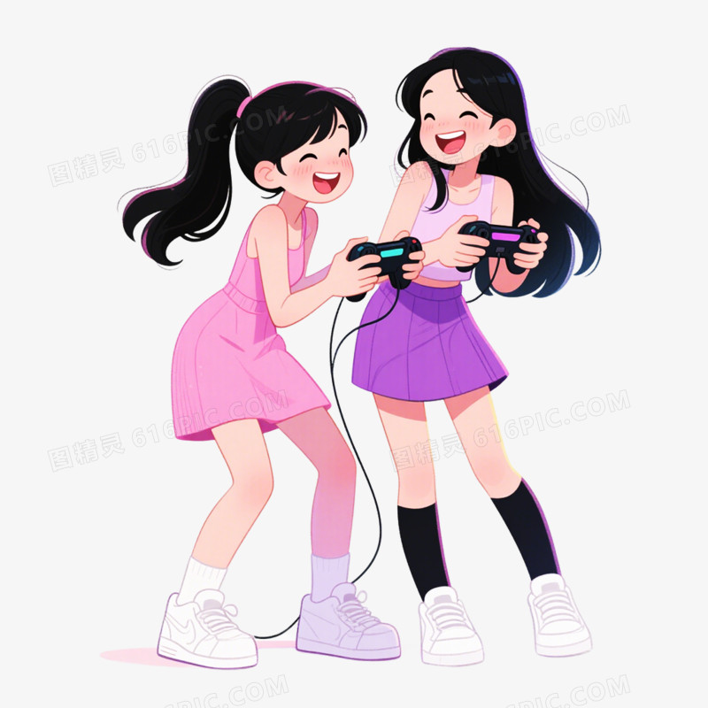 卡通手绘插画风格玩游戏免抠元素