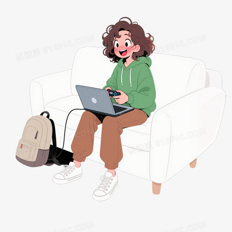 卡通手绘插画风格玩游戏免抠元素
