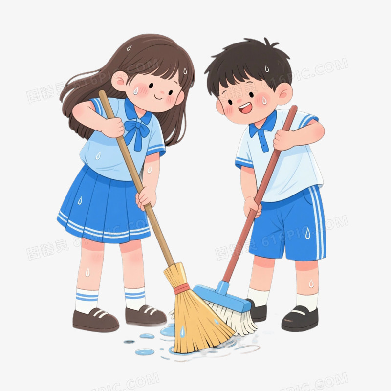 开学季学生打扫卫生免抠元素