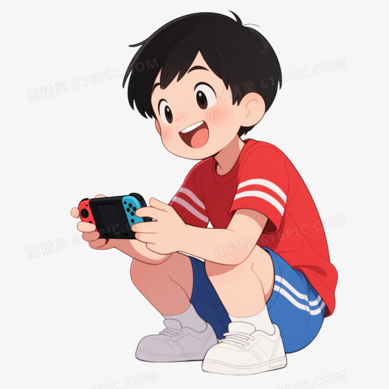 卡通手绘插画风格玩游戏免抠元素