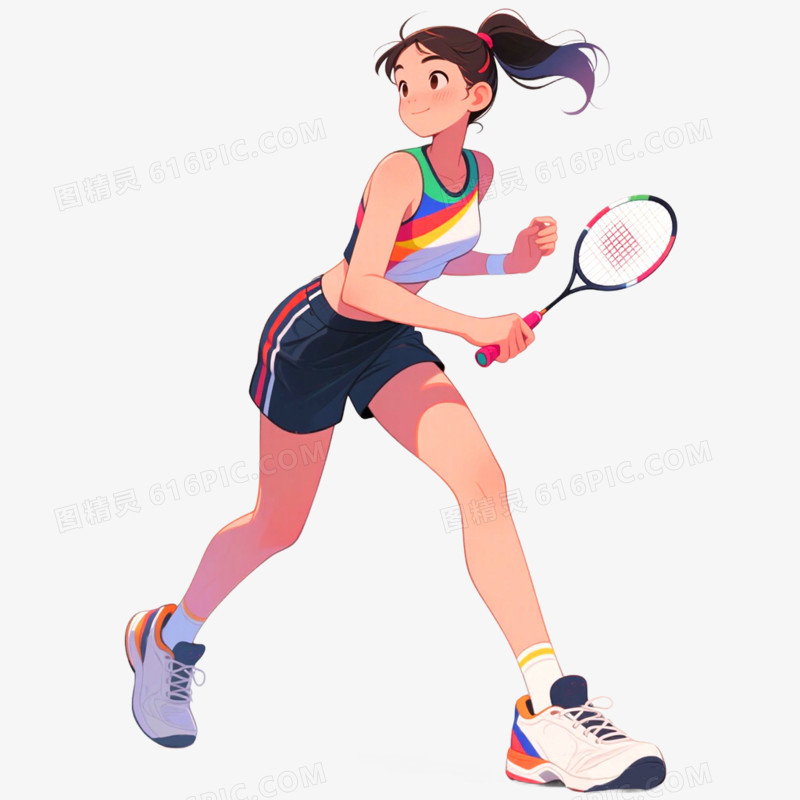 手绘插画运动会打羽毛球免抠元素