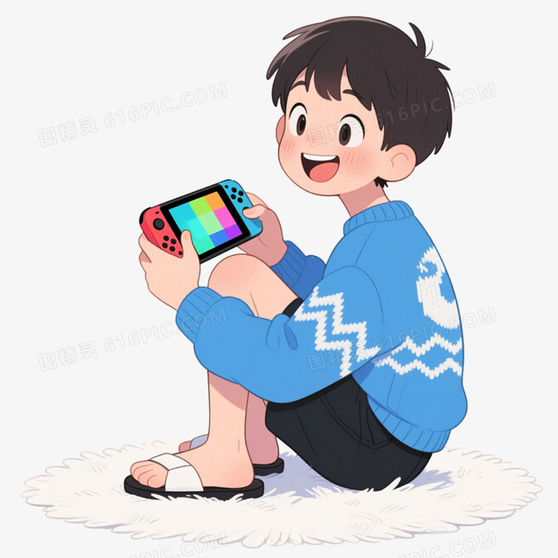 卡通手绘插画风格玩游戏免抠元素
