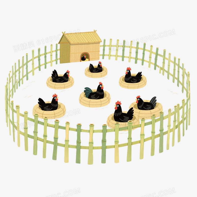 手绘插画风格鸡舍免抠元素
