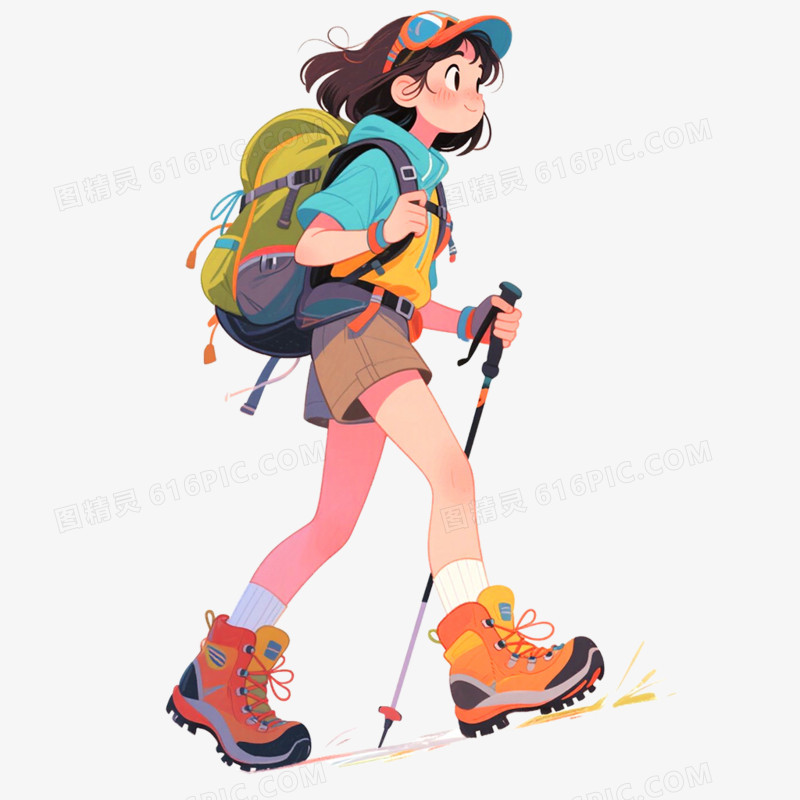 手绘插画户外运动徒步免抠元素