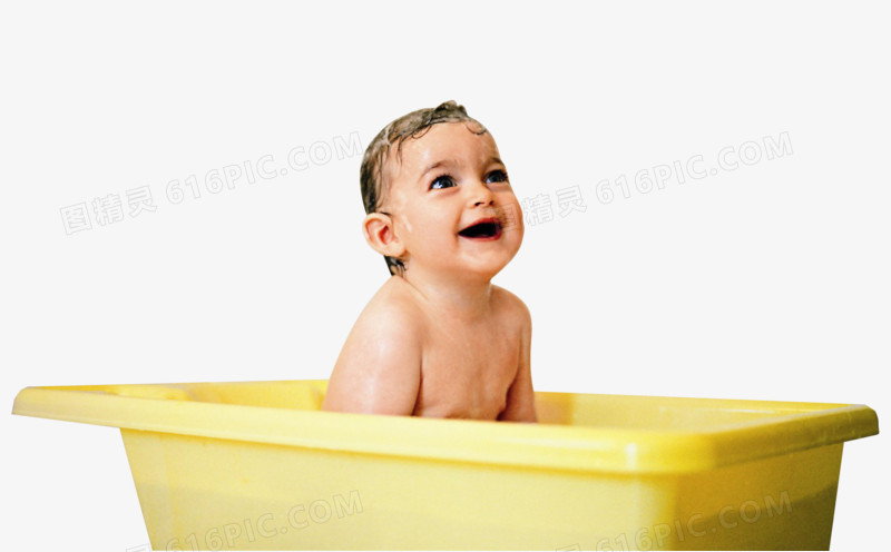 宝宝 洗澡 一个 开心 有澡盆