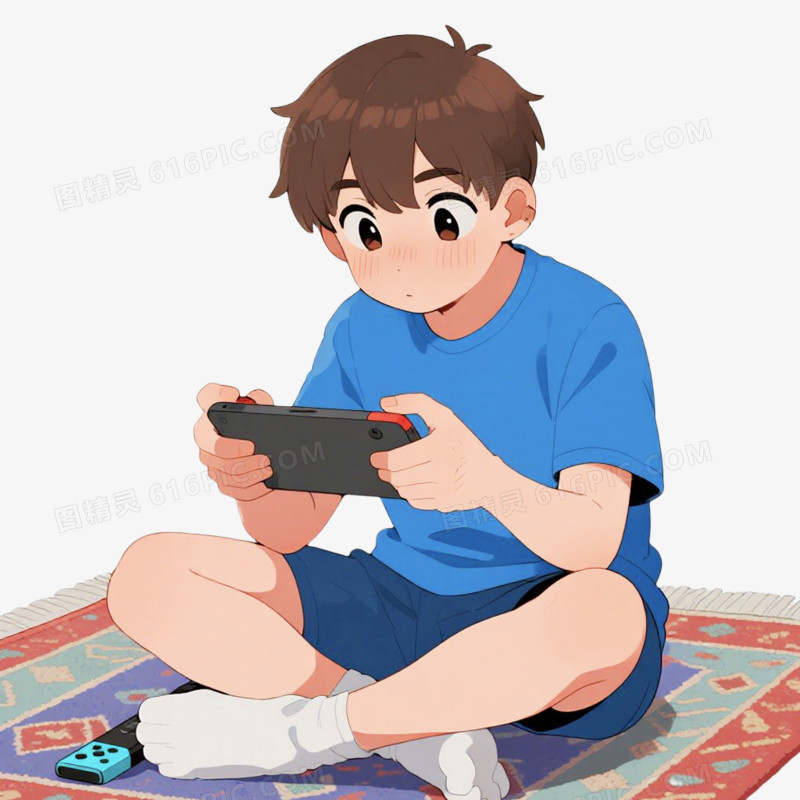 手绘插画风格打游戏免抠元素