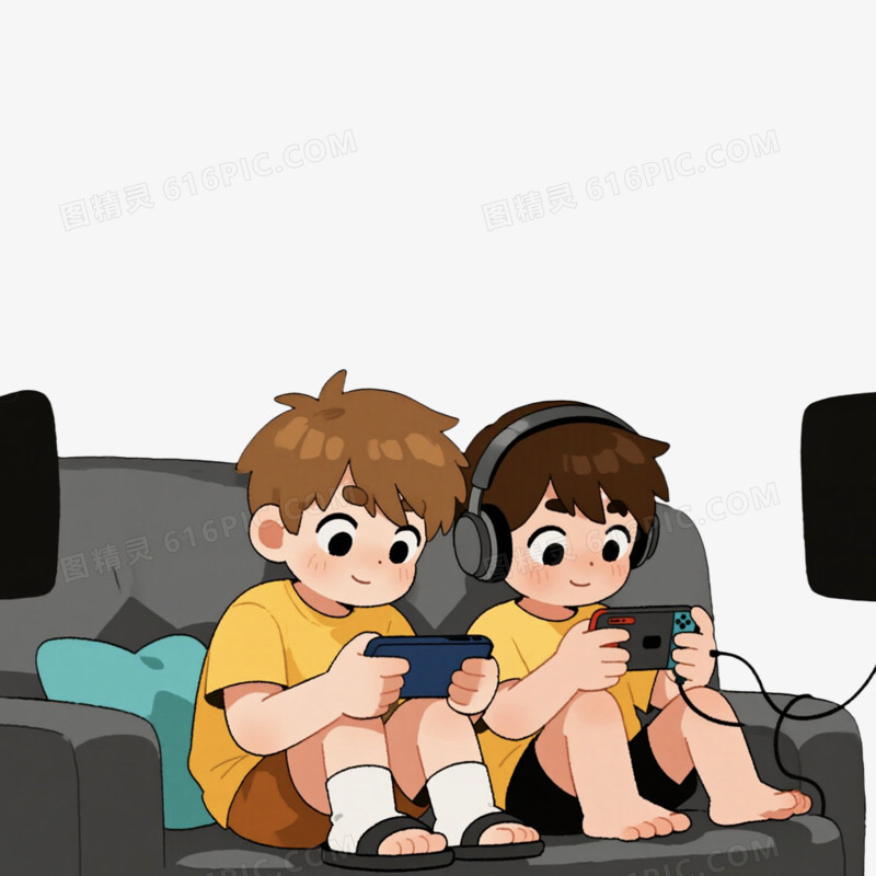 手绘插画风格打游戏免抠元素