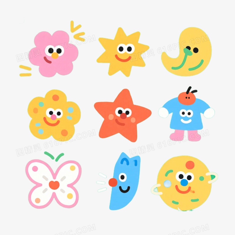 彩色简笔画涂鸦免抠元素
