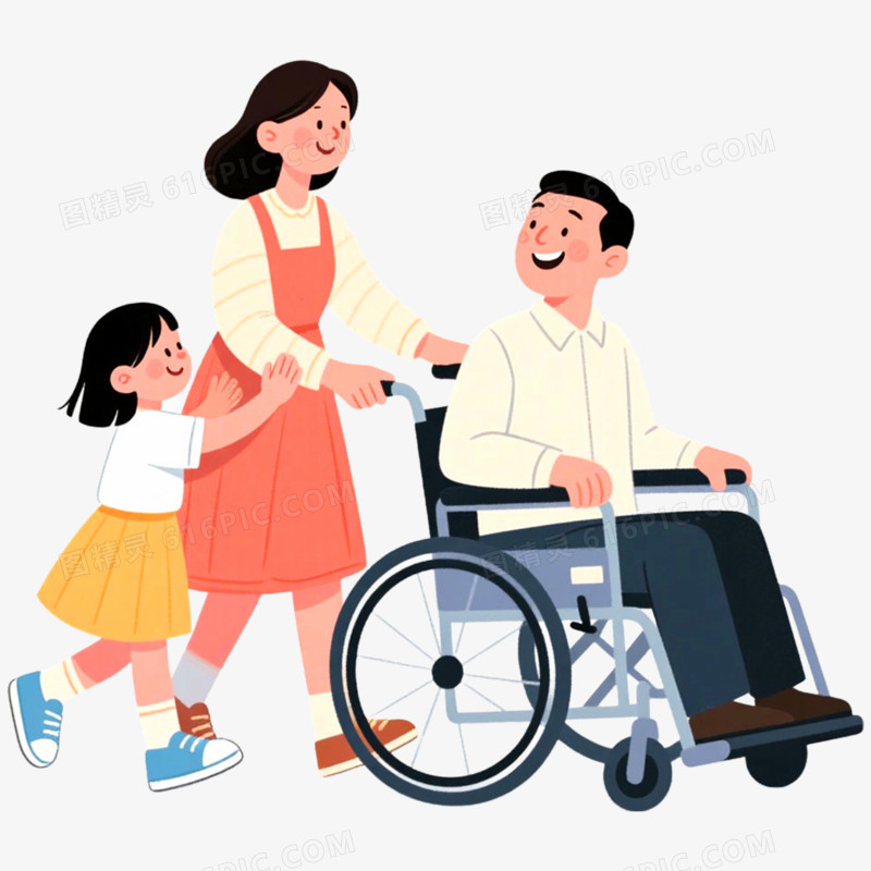 手绘插画接病人出院免抠元素