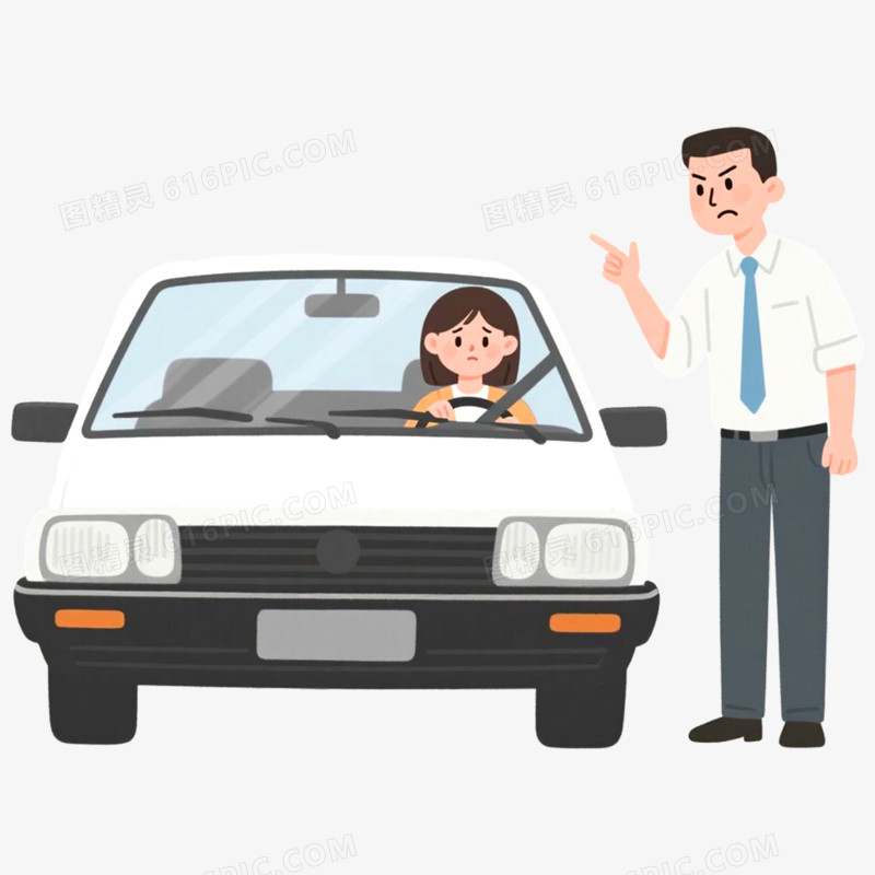 手绘卡通学车驾驶免抠元素