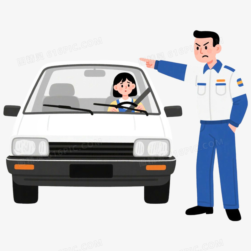 手绘卡通学车驾驶免抠元素
