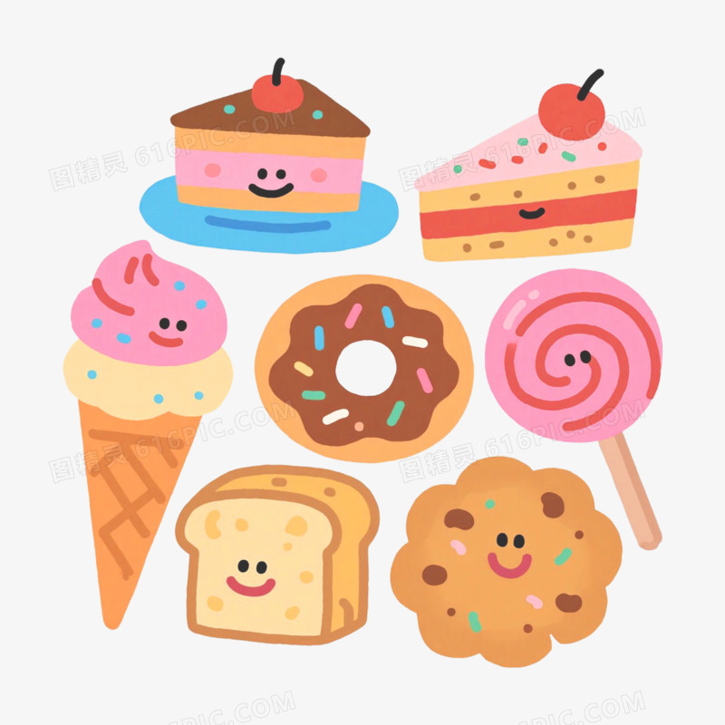 彩色简笔画甜品免抠元素