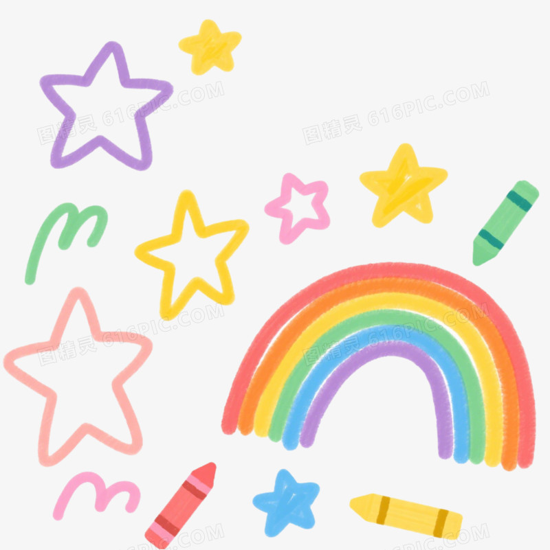 彩色简笔画星星彩虹蜡笔免抠元素