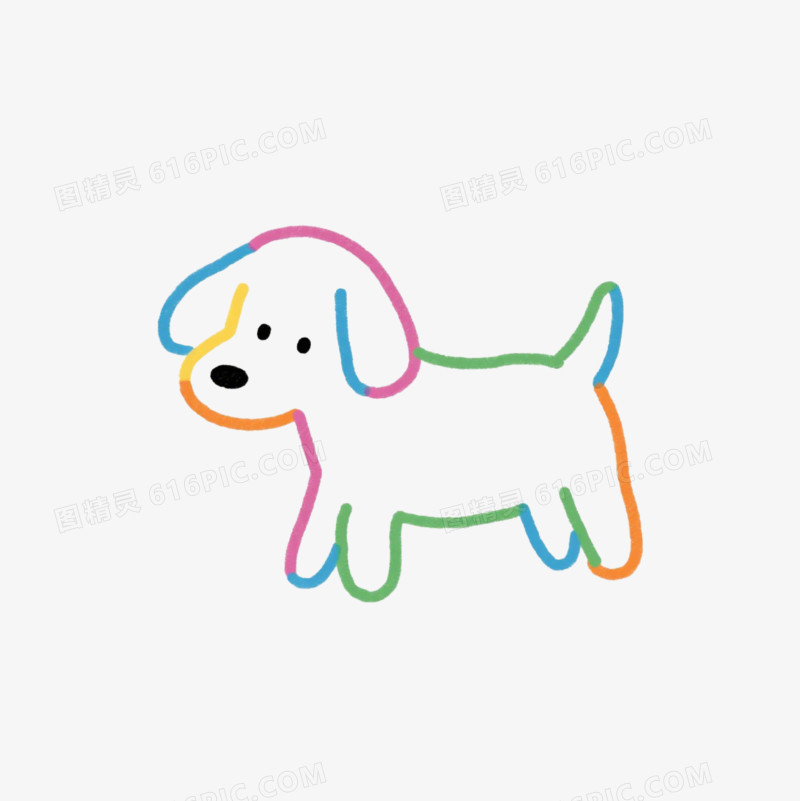 彩色简笔画小狗免抠元素