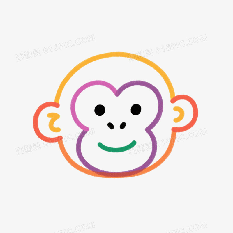彩色简笔画小猴头像免抠元素