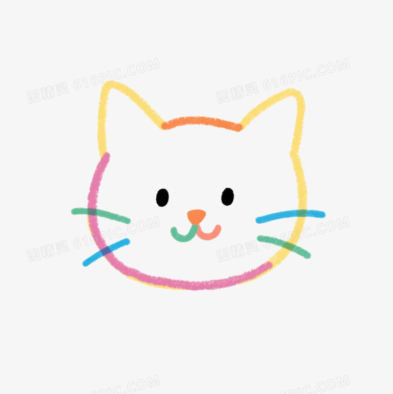 彩色简笔画小猫头像免抠元素