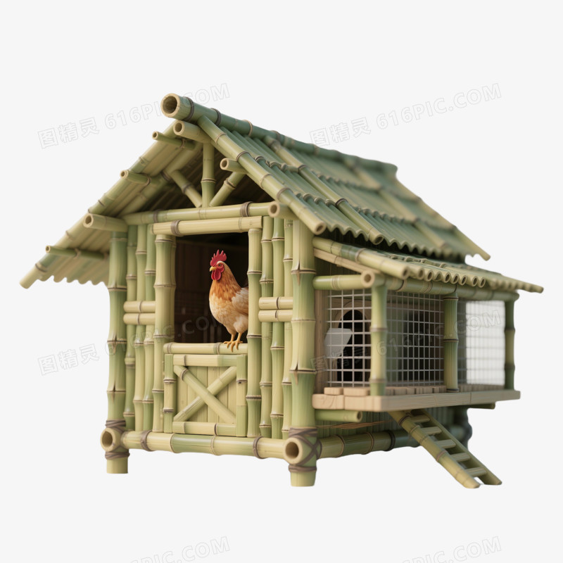 3D建模风格鸡舍免抠元素