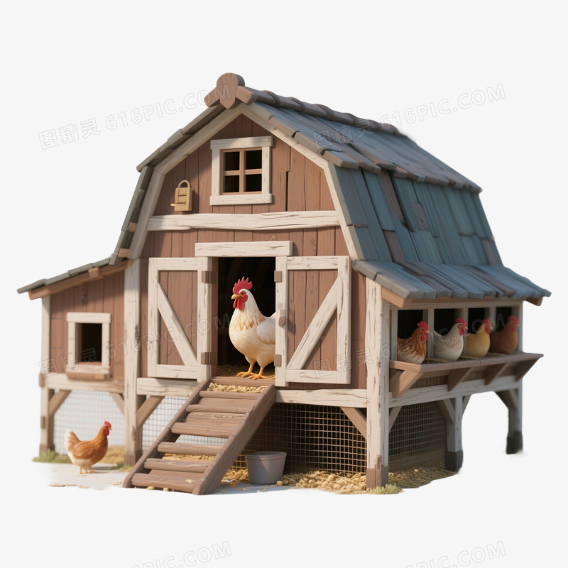 3D建模风格鸡舍免抠元素