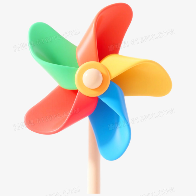 3D立体五彩玩具风车免抠元素