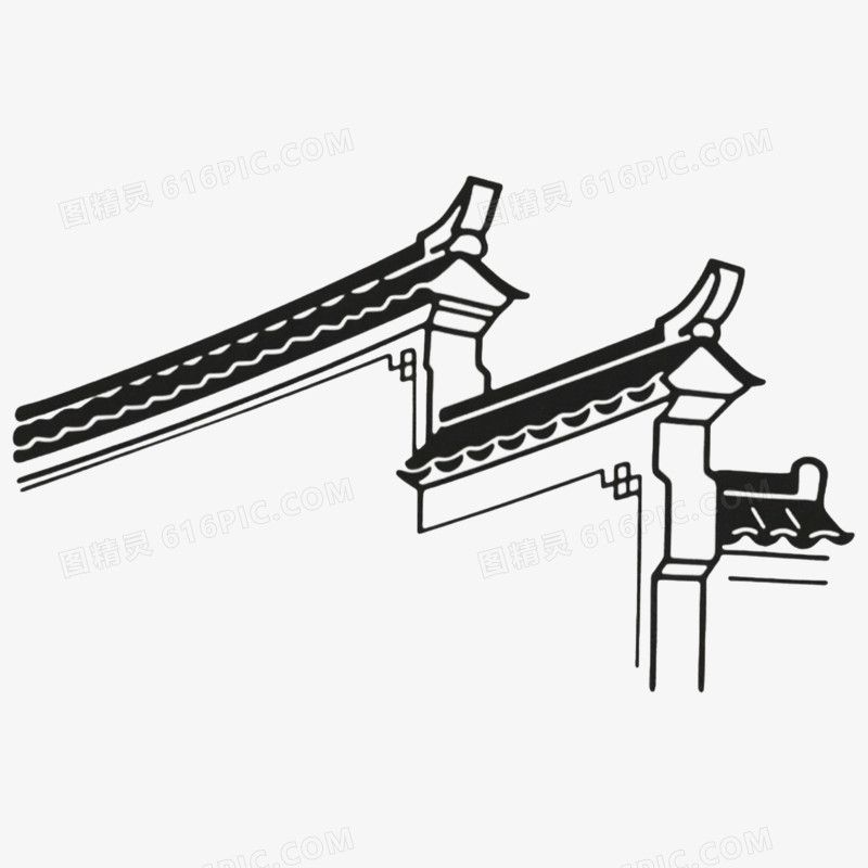 江南屋檐古风古建筑简笔画免抠元素