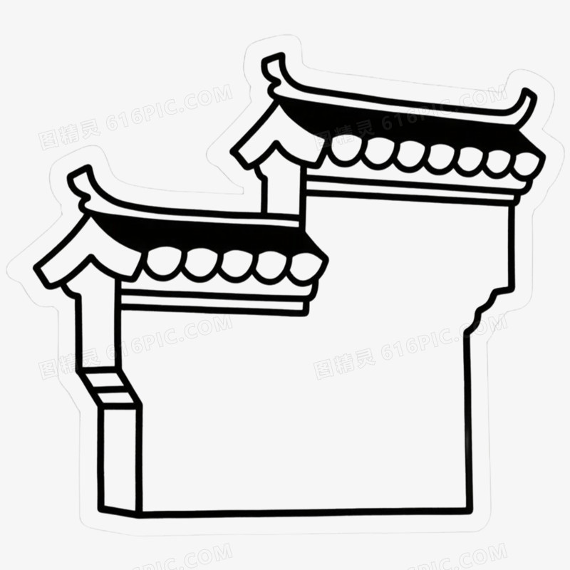 马头墙古风古建筑简笔画免抠元素