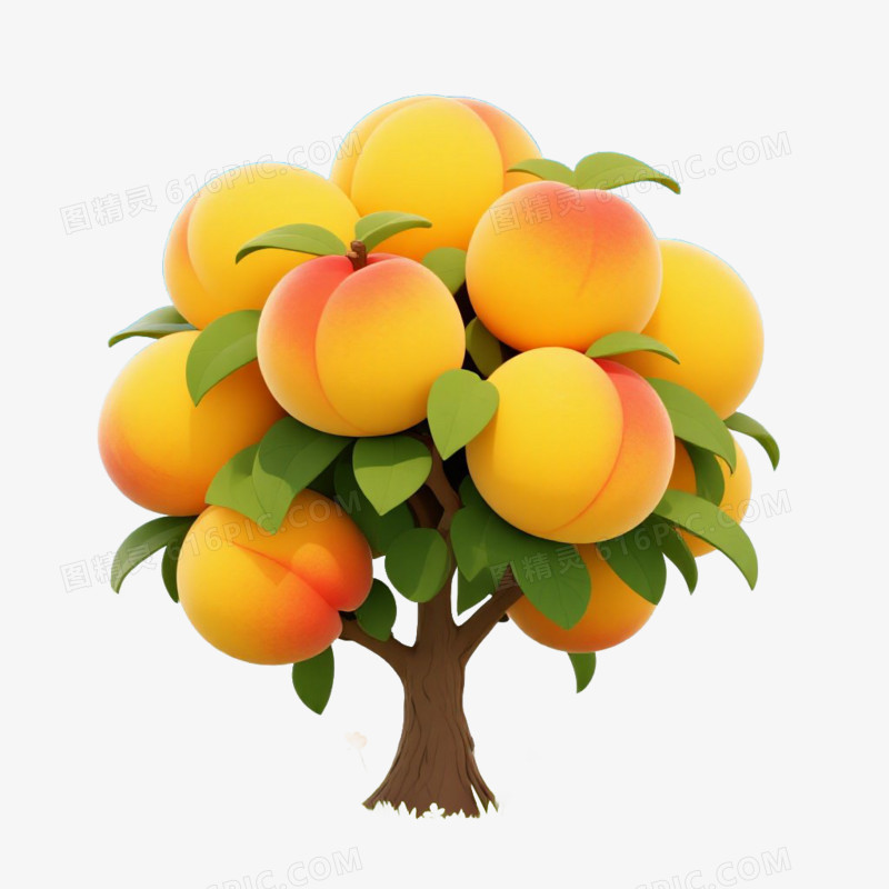 卡通插画风果树桃树免抠元素
