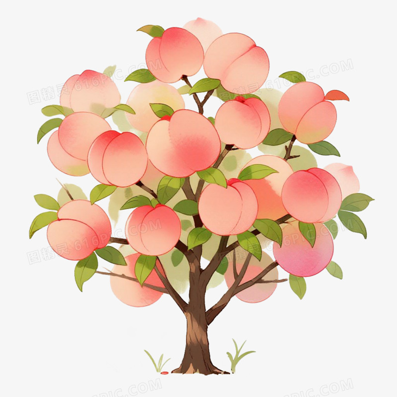 卡通插画风果树数桃树免抠元素