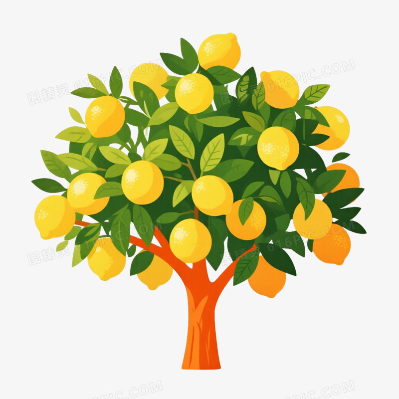 卡通插画风果树柠檬树免抠元素