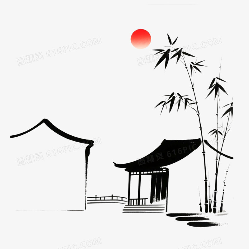 古风简笔画写意风景免抠元素