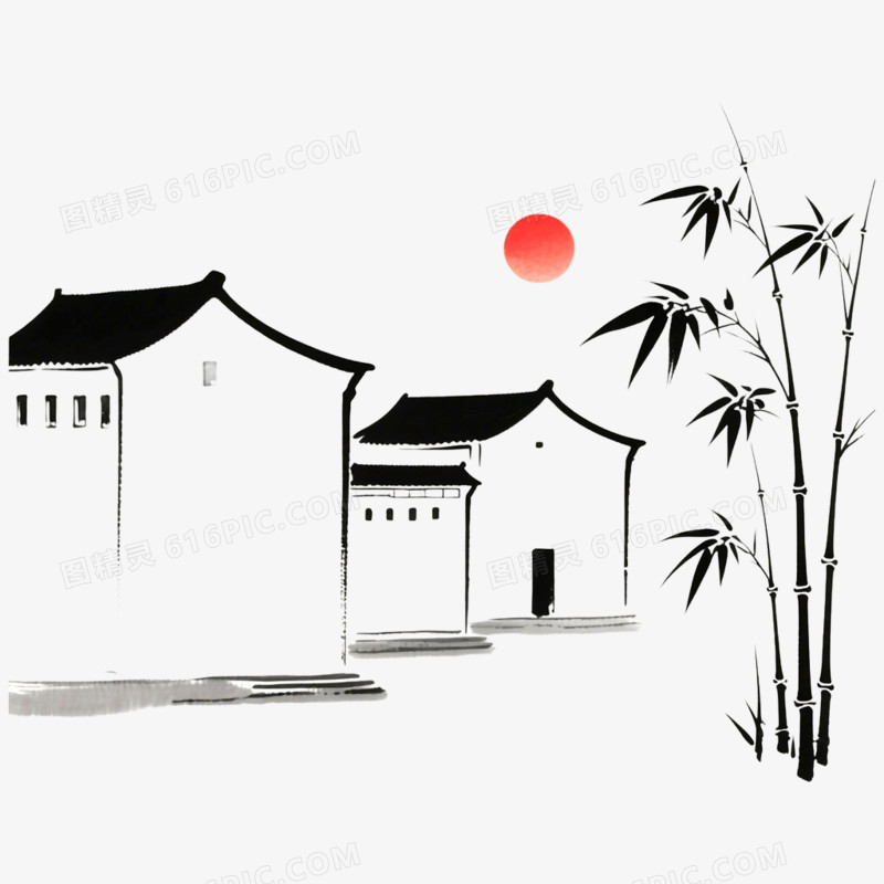 古风简笔画写意风景免抠元素