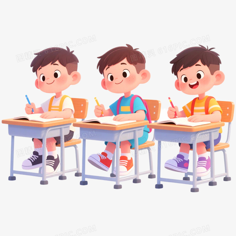 手绘插画学生教室学习免抠元素