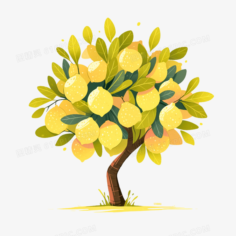 手绘卡通树果树柠檬树免抠元素
