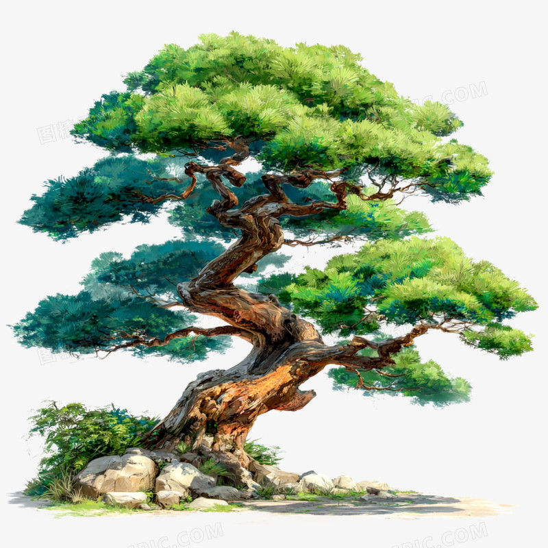 手绘卡通树松树免抠元素