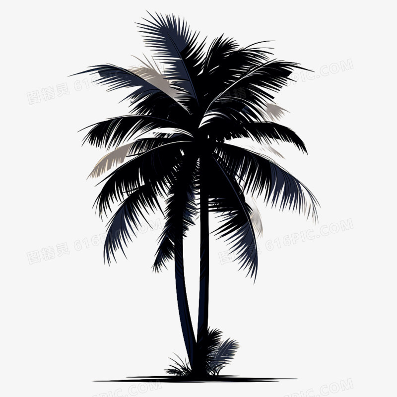 手绘卡通树棕榈树剪影免抠元素