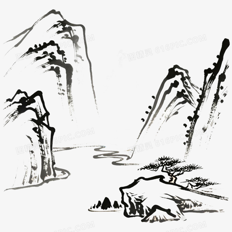 古风简笔画写意风景免抠元素