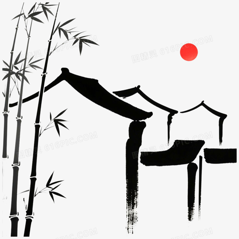 古风简笔画写意风景免抠元素