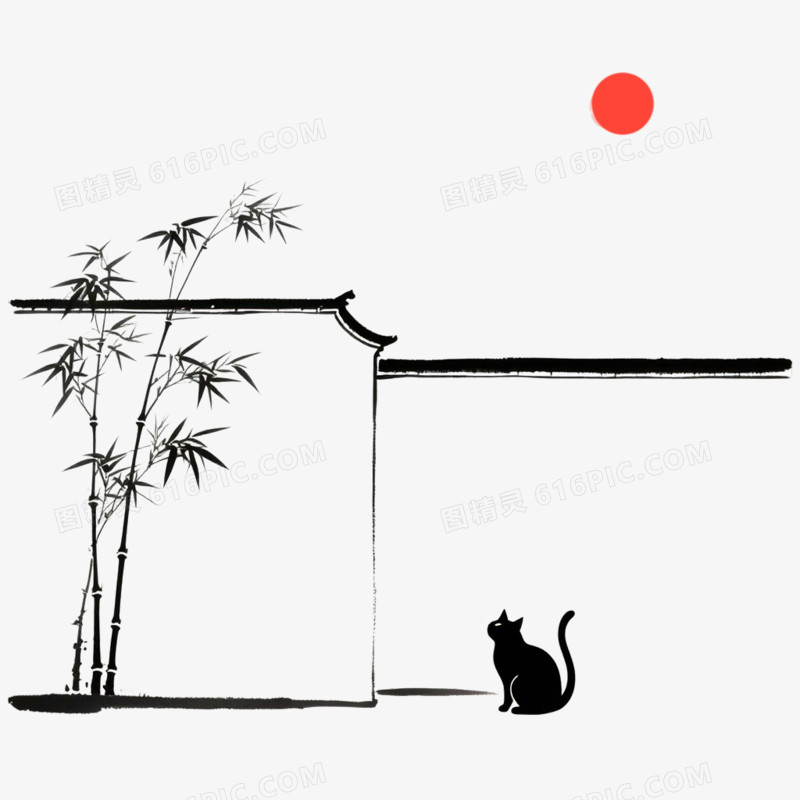 手绘古风简笔画风景免抠元素