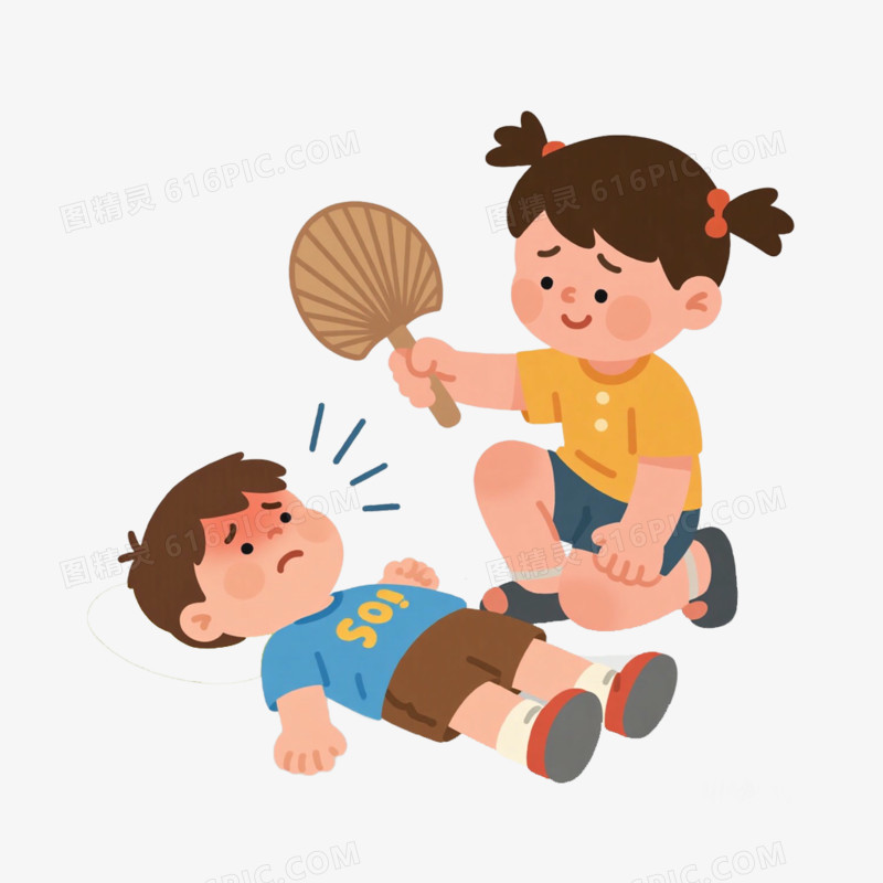 中暑急救手绘卡通元素