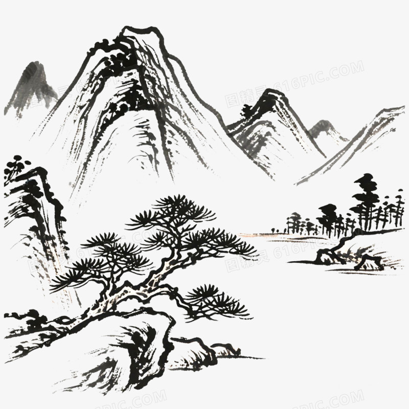 手绘古风简笔画风景免抠元素