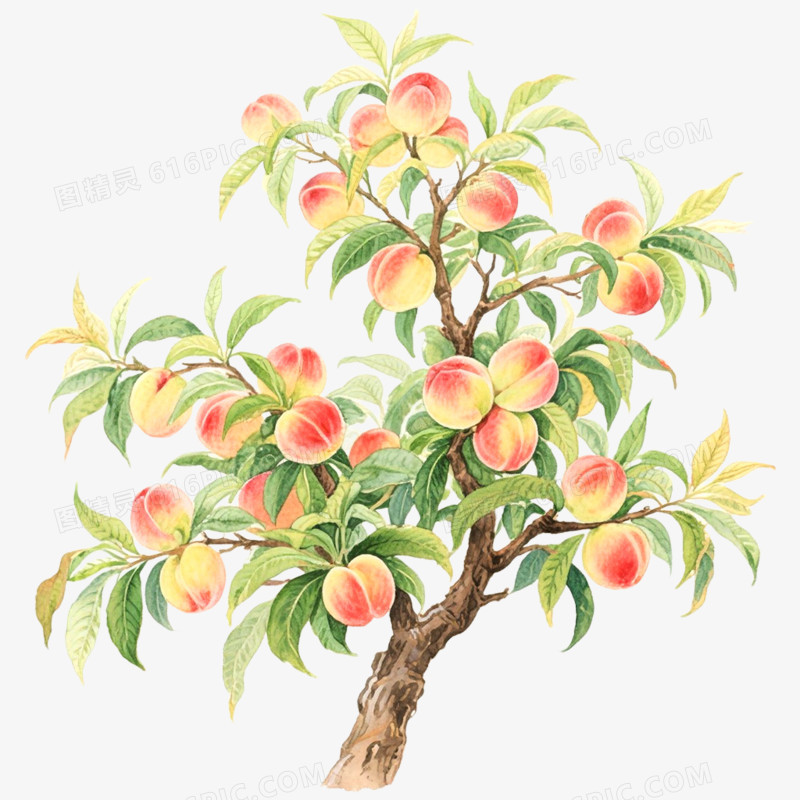 手绘插画果树桃树免抠元素
